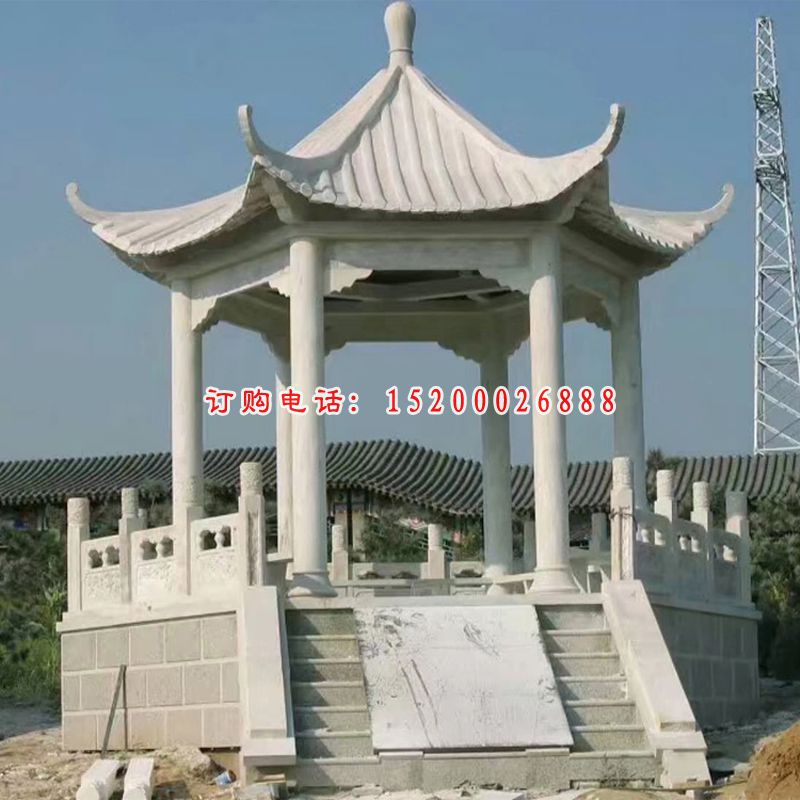 汉白玉公园凉亭石雕 六角石亭子