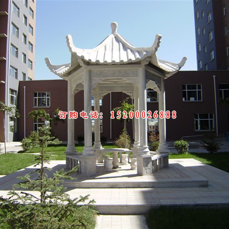 汉白玉石雕凉亭，小区石凉亭雕塑 (1)
