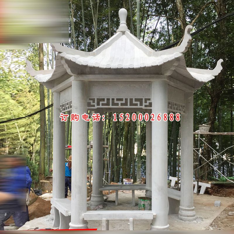 六角石凉亭，大理石公园石雕凉亭