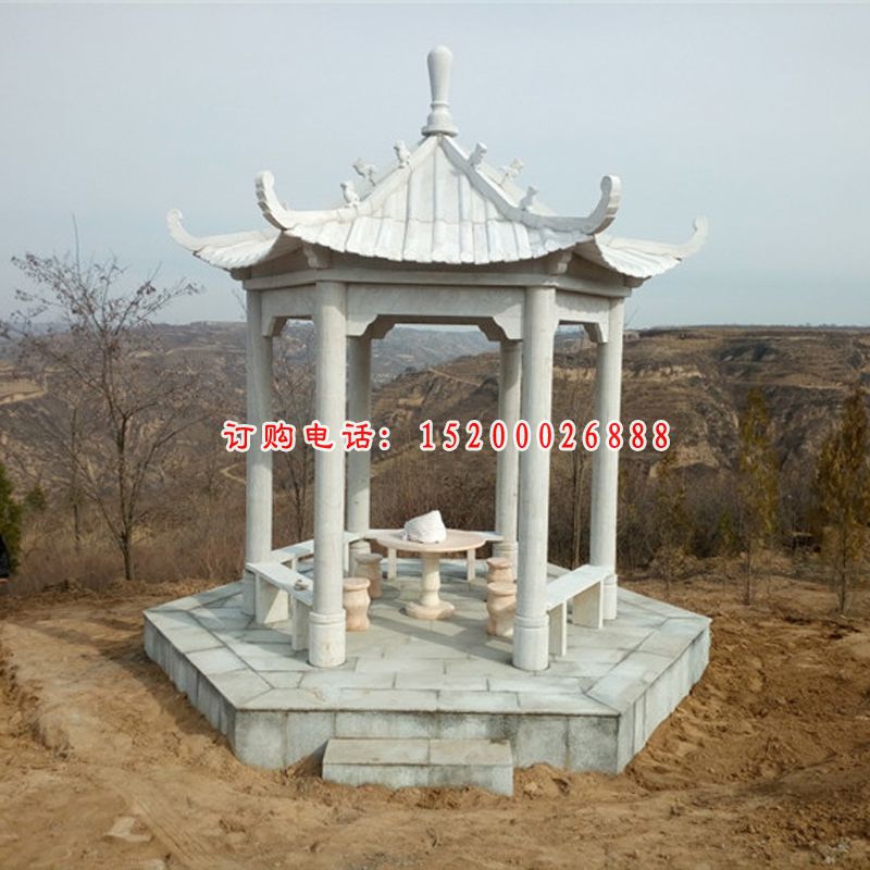 六角亭子，公园景观石雕 (2)