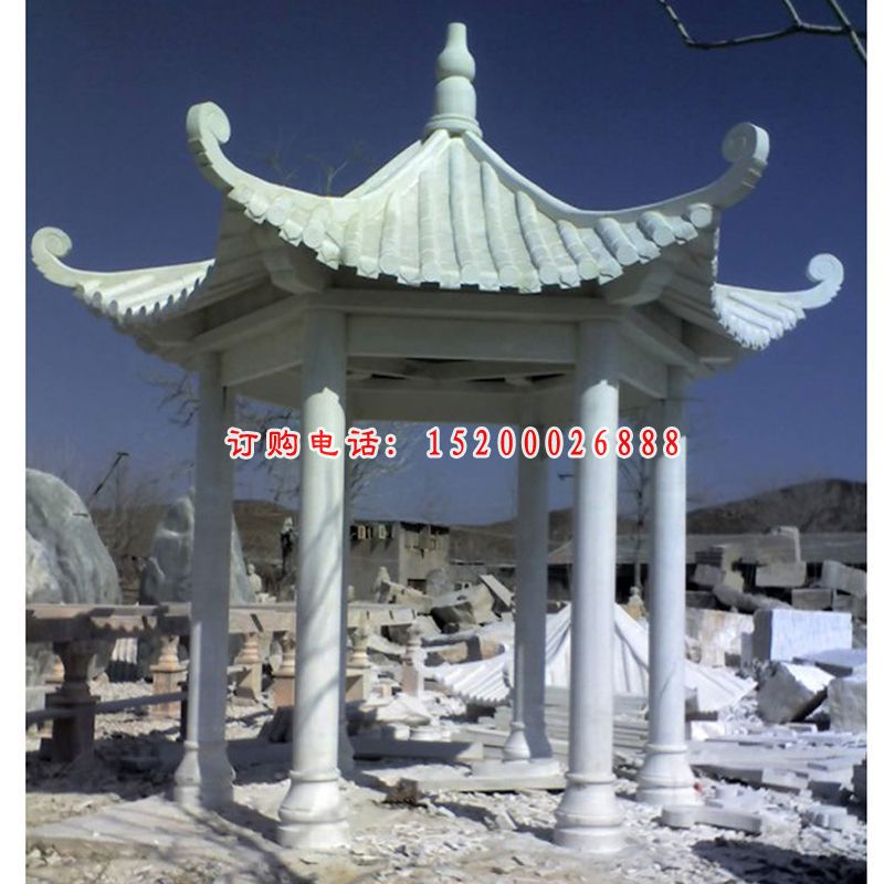 六角亭子，公园景观石雕