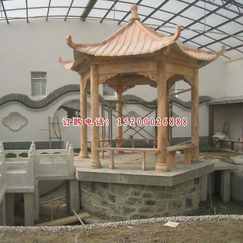 石雕凉亭，晚霞红凉亭雕塑 (1)