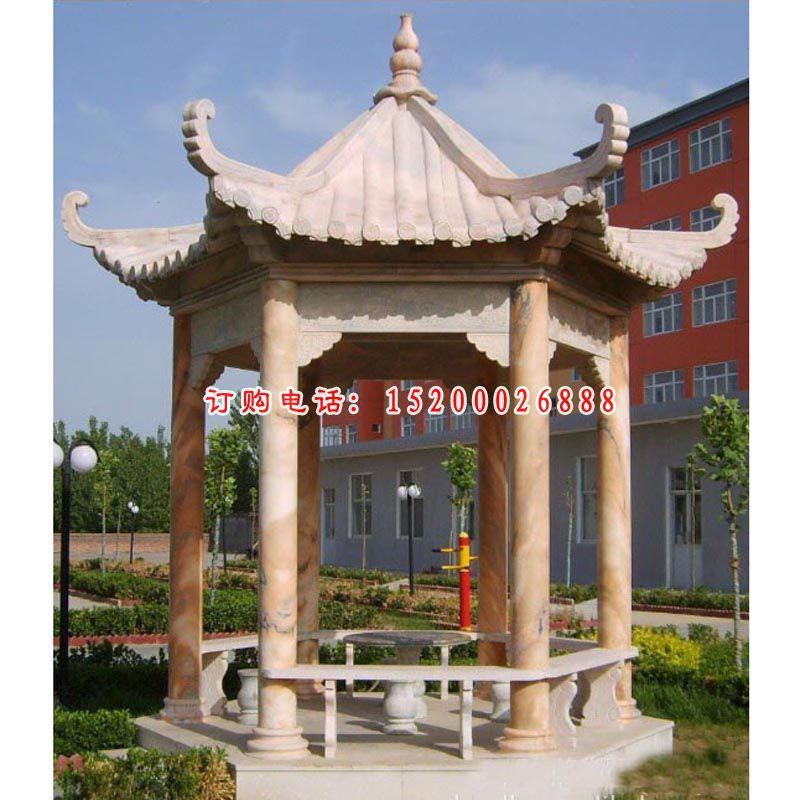 石雕凉亭，晚霞红凉亭雕塑 (2)