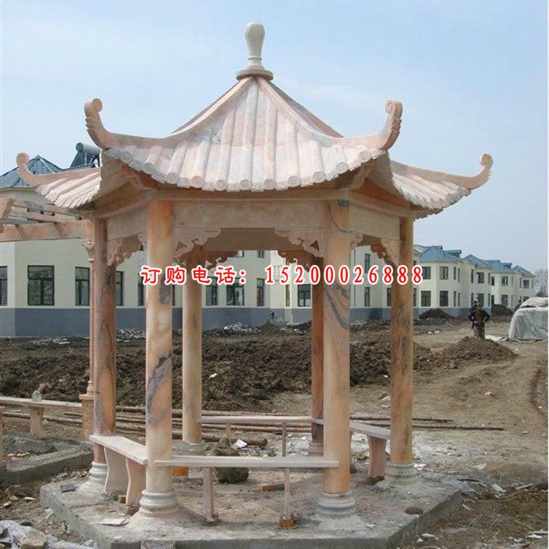 石雕凉亭，晚霞红凉亭雕塑 (4)