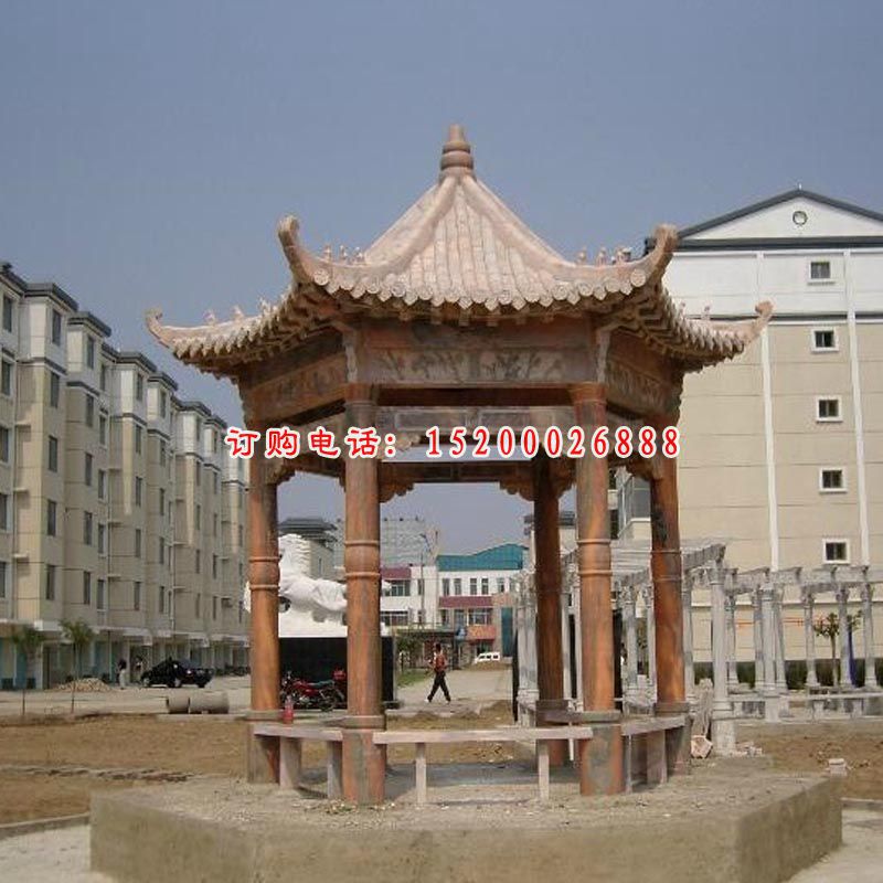 石雕凉亭，晚霞红凉亭雕塑 (3)