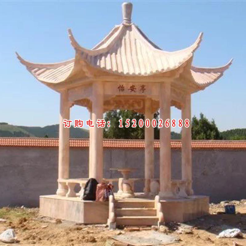 石雕凉亭，晚霞红凉亭雕塑 (5)