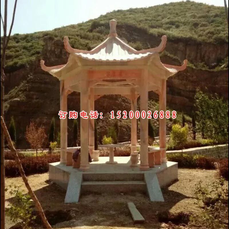 石雕凉亭，晚霞红凉亭雕塑 (6)