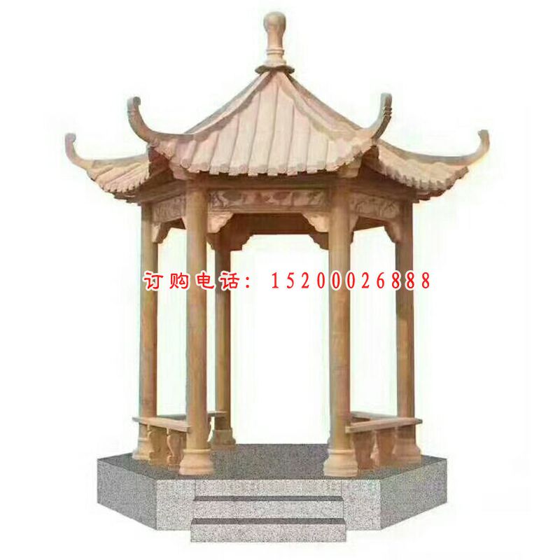 六角石凉亭，晚霞红公园石雕凉亭 (2)