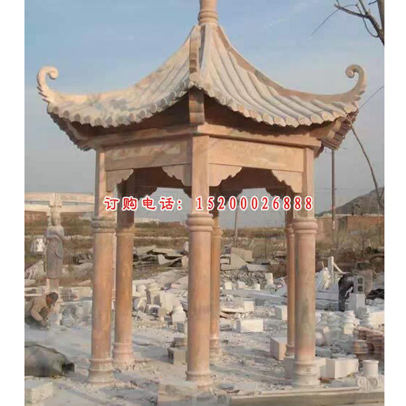 石雕凉亭，晚霞红凉亭雕塑