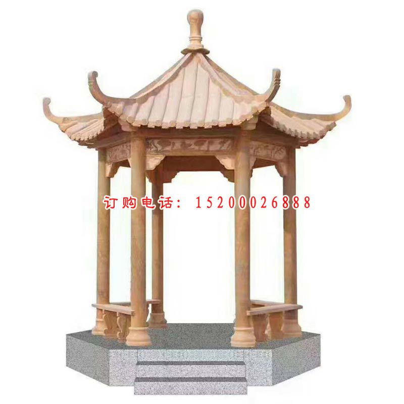 石雕六角凉亭，晚霞红公园凉亭 (2)