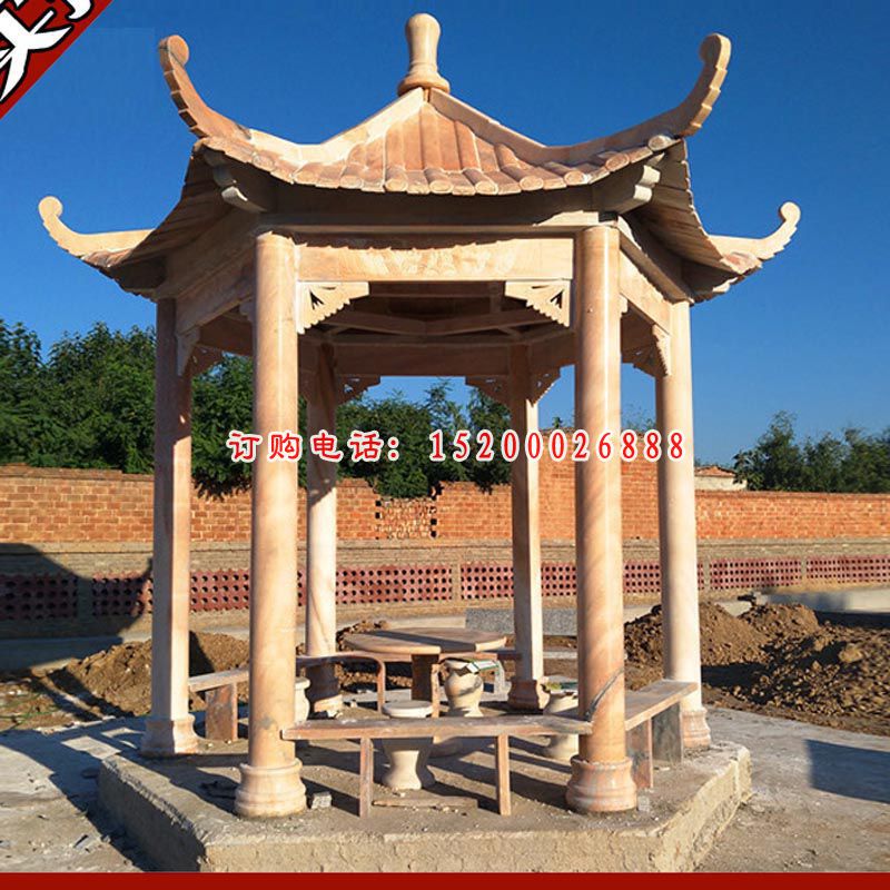 石雕六角凉亭，晚霞红公园凉亭 (3)