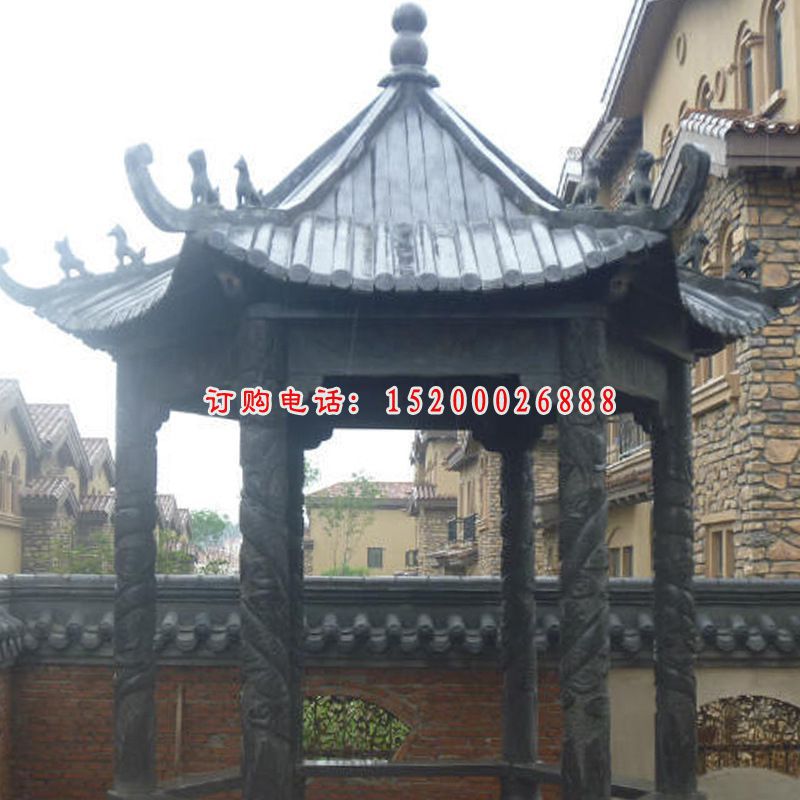 青石仿古凉亭，六角石亭子