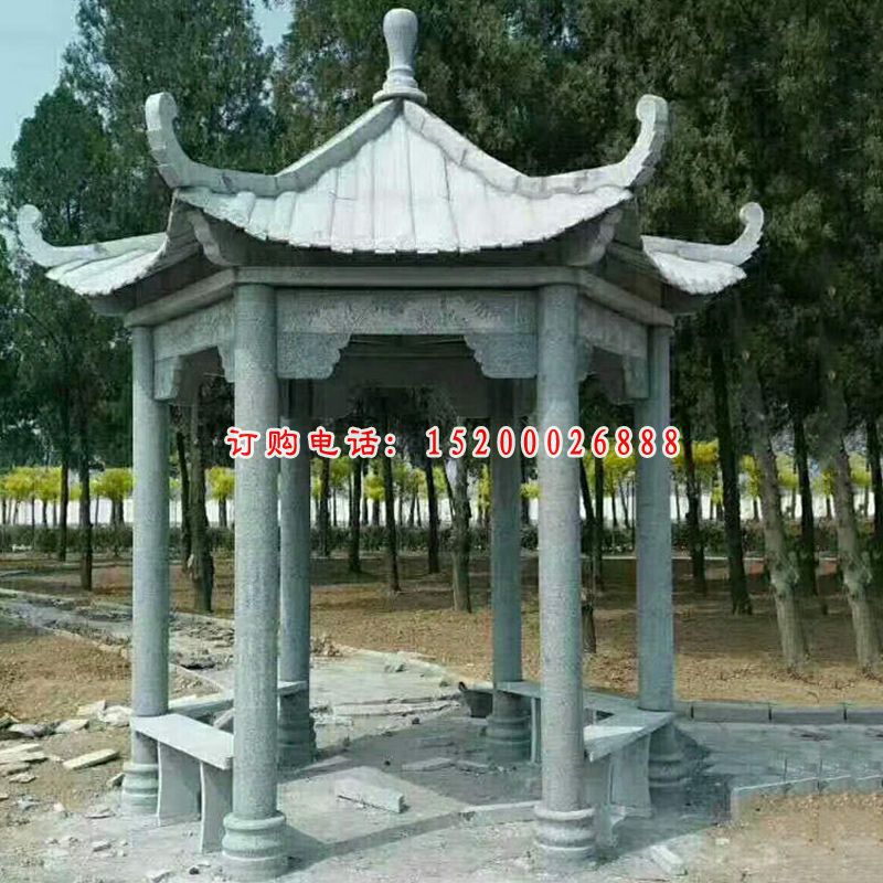 青石六角凉亭石雕公园仿古石凉亭