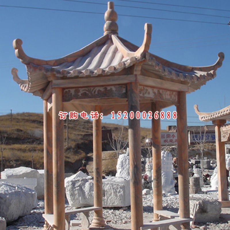石雕六角凉亭石雕亭子雕塑 (1)
