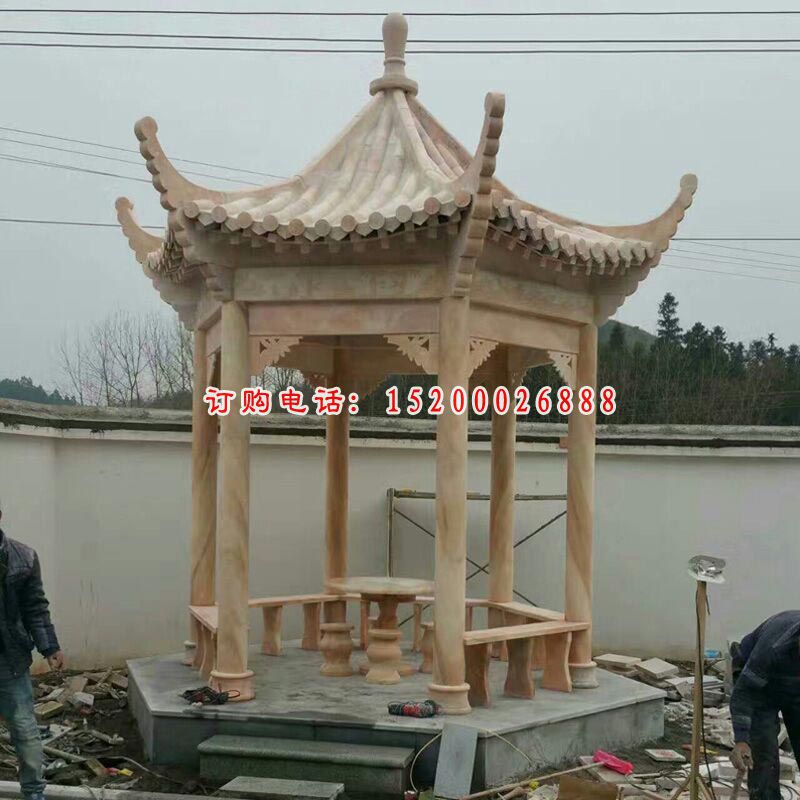 石雕六角凉亭，晚霞红公园凉亭 (5)