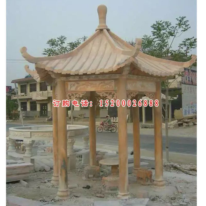 石凉亭，晚霞红石凉亭 (2)