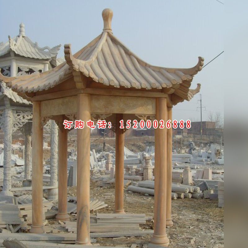 晚霞红凉亭雕塑，石雕亭子雕塑 (4)