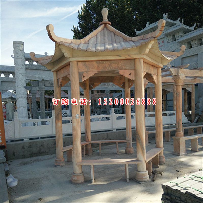 晚霞红六角凉亭   石雕公园景观雕塑 (2)