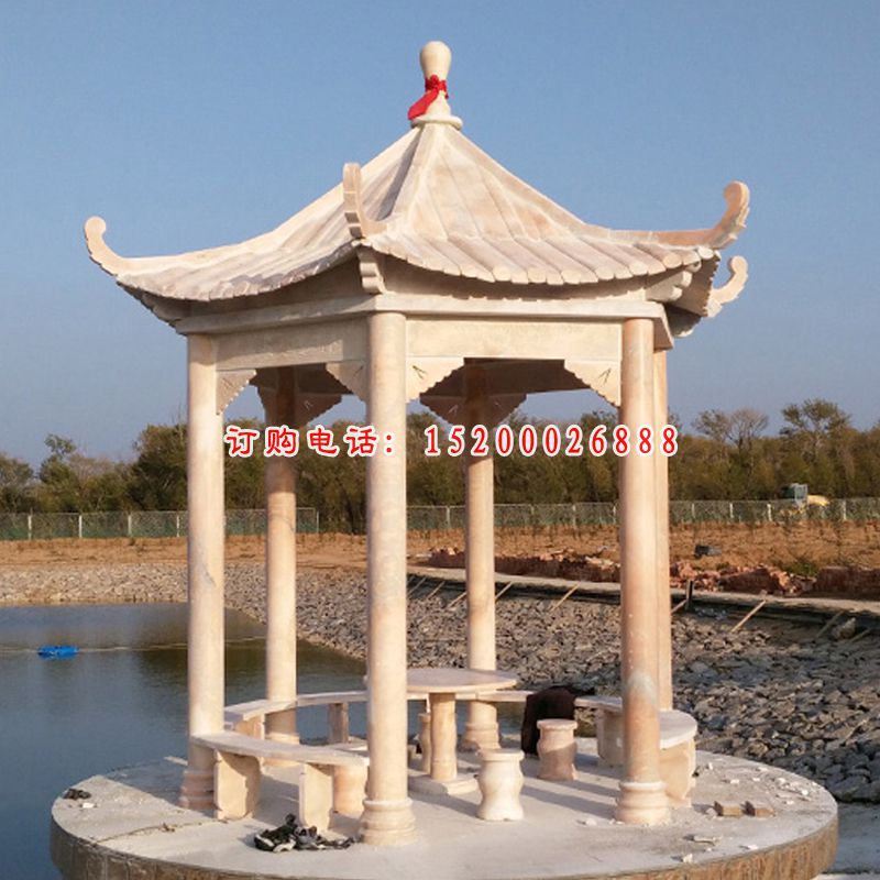 晚霞红石凉亭，园林景观石雕