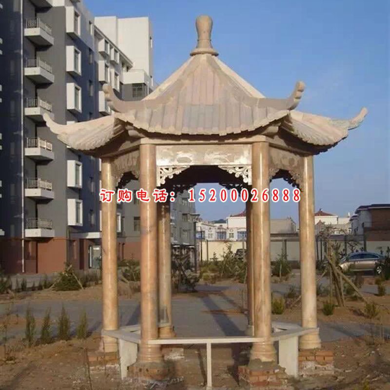 晚霞红亭子，石雕凉亭
