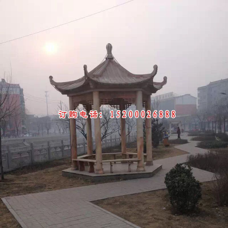 晚霞红亭子，石雕凉亭 (2)