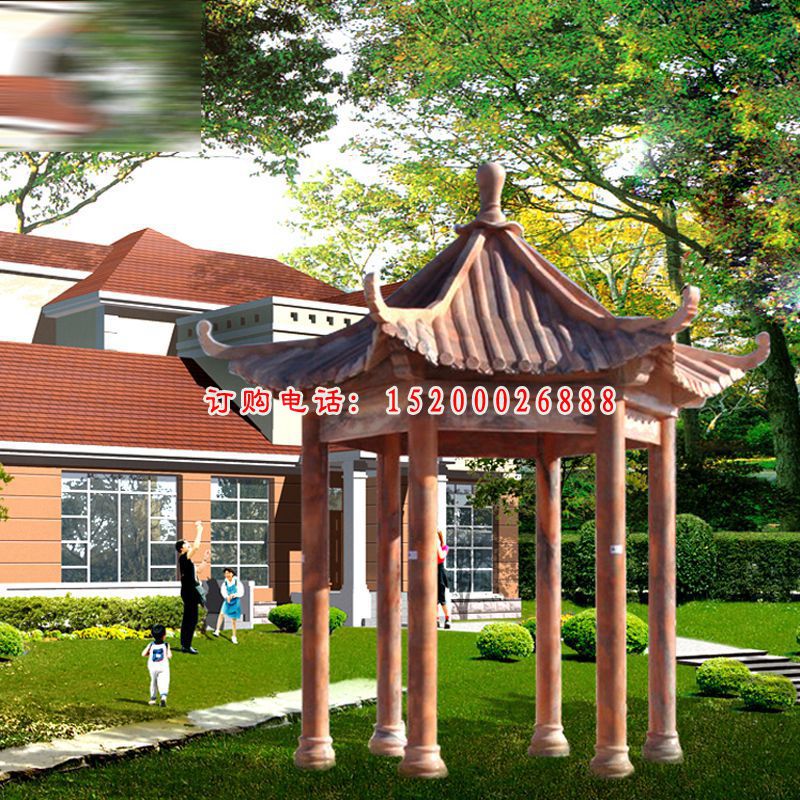 晚霞红石凉亭雕塑，小区景观摆件