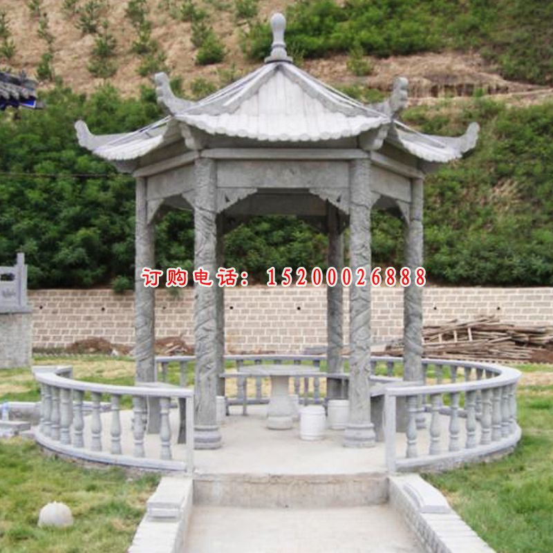 六角石雕凉亭，青石凉亭雕塑 (1)