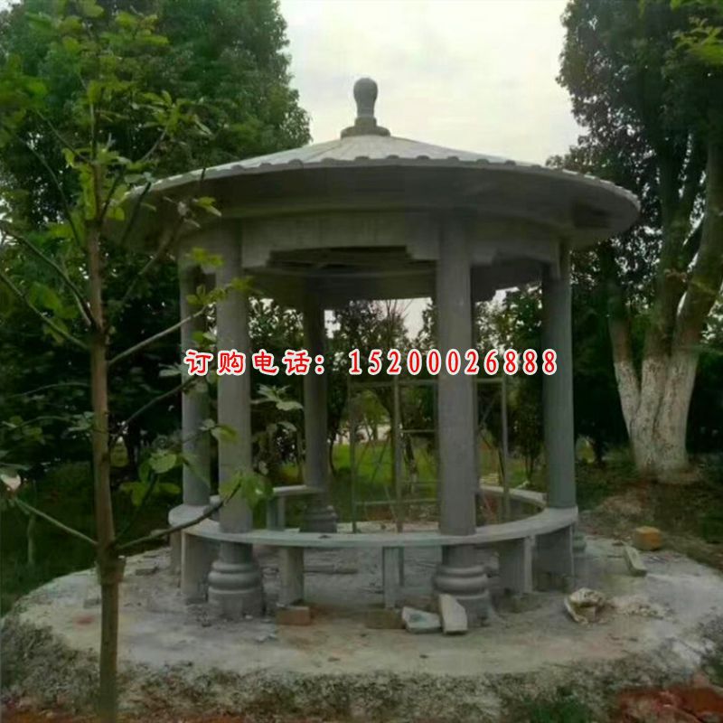 六角石凉亭雕塑，公园景观石雕