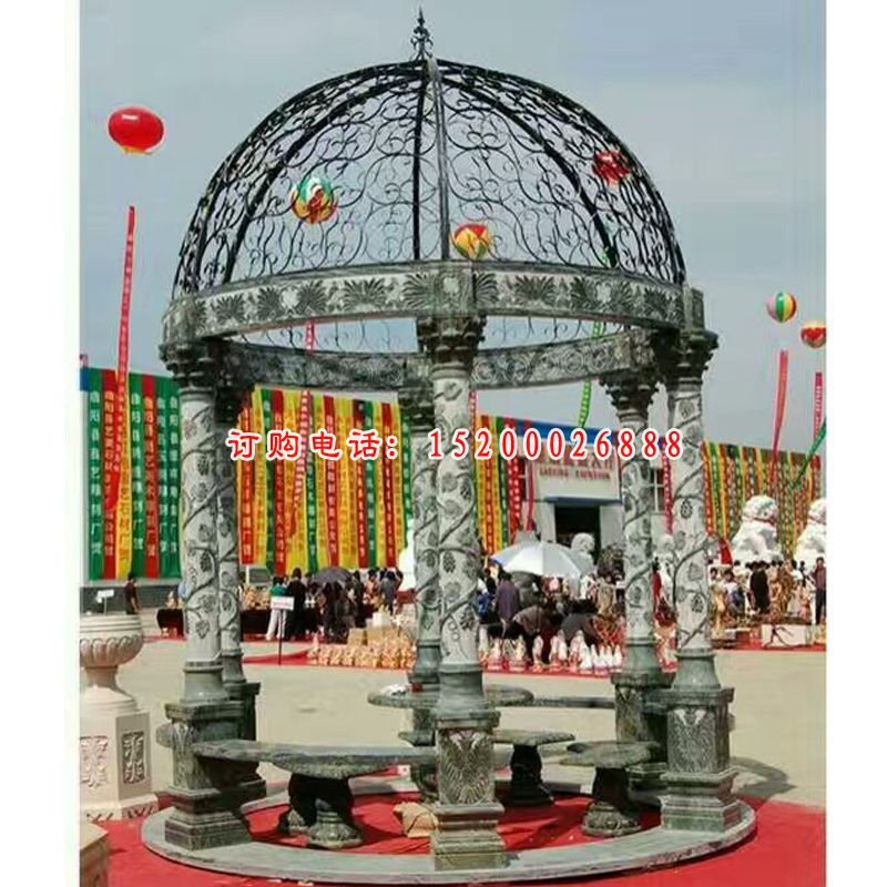 青石凉亭雕塑，公园凉亭石雕