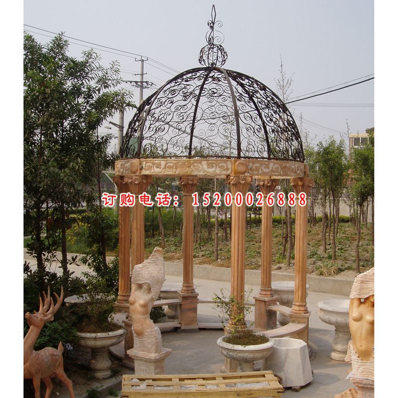 晚霞红简易凉亭，欧式凉亭石雕