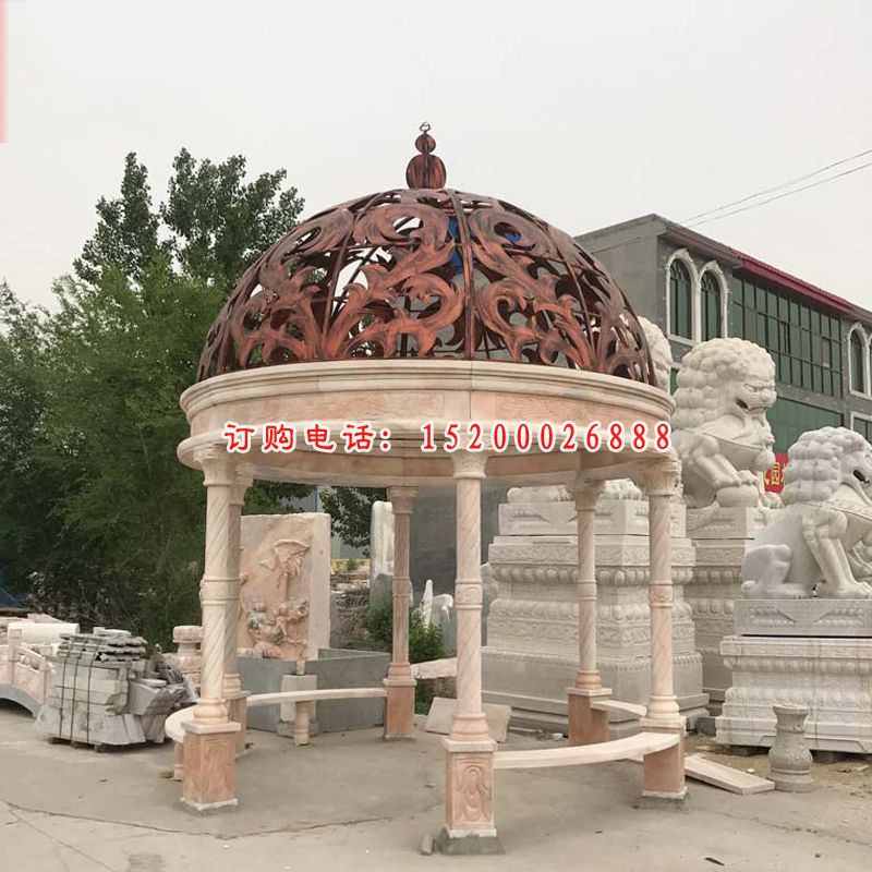 晚霞红欧式凉亭，小区景观石雕