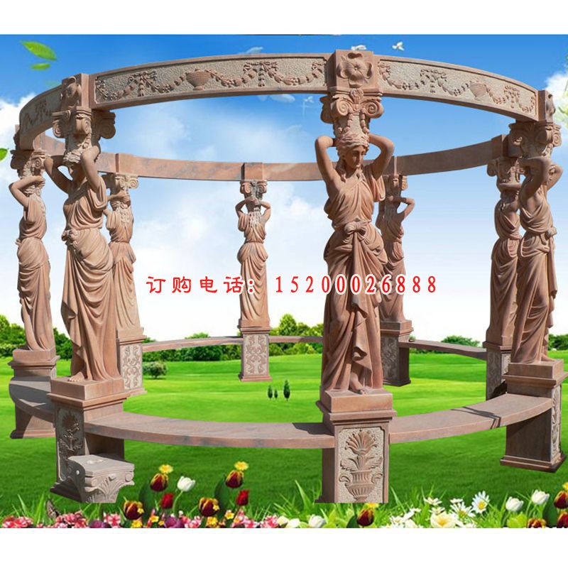 晚霞红欧式西方凉亭   石雕公园景观摆件