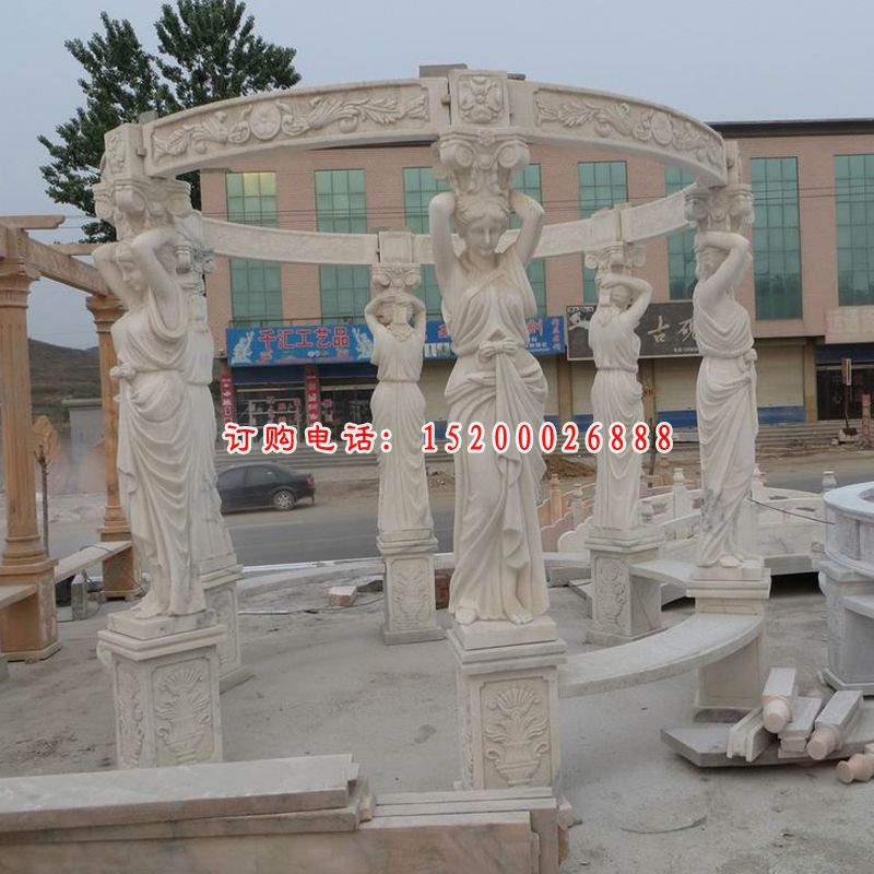 欧式人物凉亭石雕 晚霞红凉亭雕塑  (2)