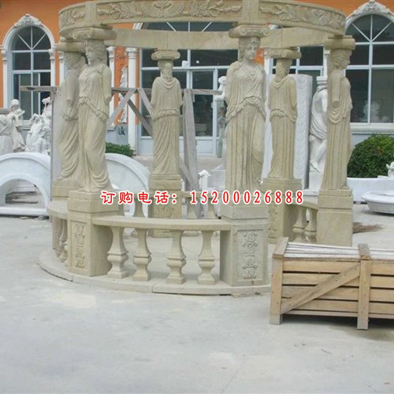 砂岩欧式凉亭，小区人物凉亭石雕