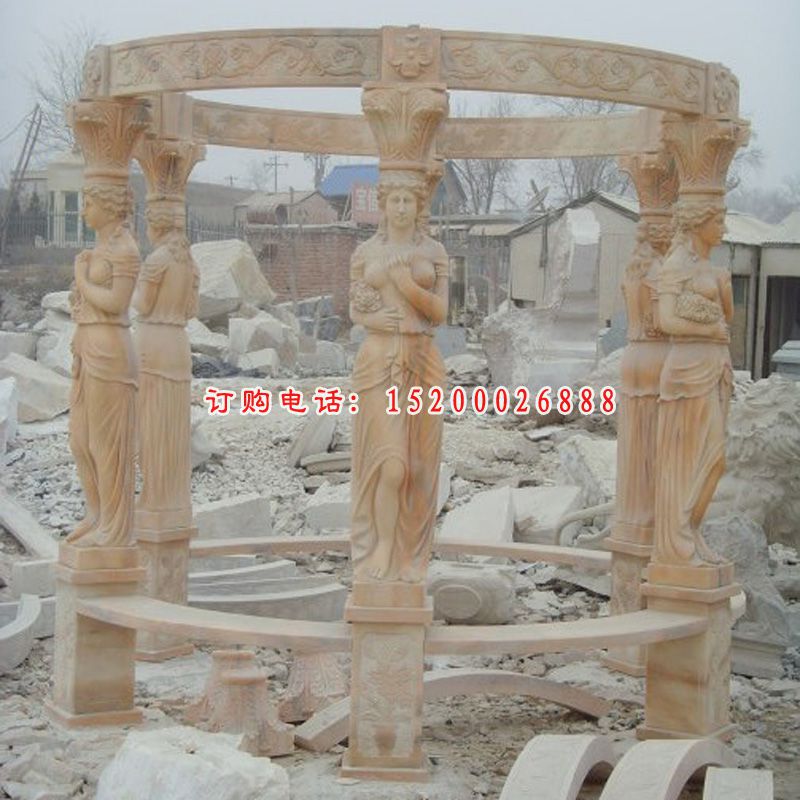 晚霞红凉亭石雕，欧式凉亭雕塑 (2)