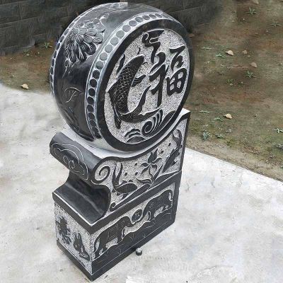 仿古石雕门墩，青石抱鼓 