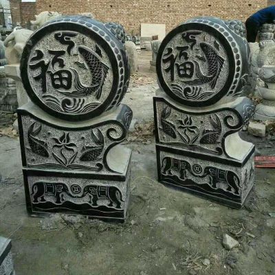 青石金鱼抱鼓   石雕公园景观摆件