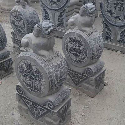 青石麒麟门墩石雕 门口抱鼓石雕塑