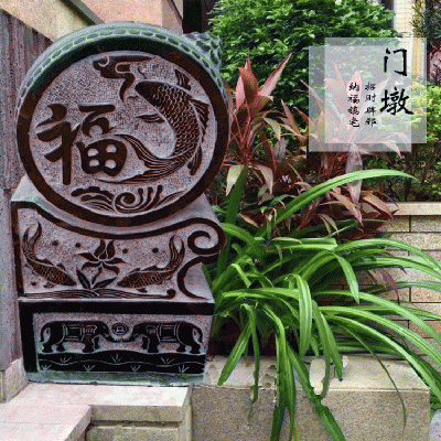 吉祥如意浮雕门墩 青石门口抱鼓石