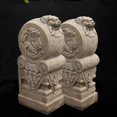 抱鼓石雕塑，招财门墩