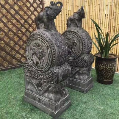 仿古石门墩，小象抱鼓石