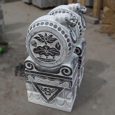 荷花浮雕抱鼓石，镇宅石雕