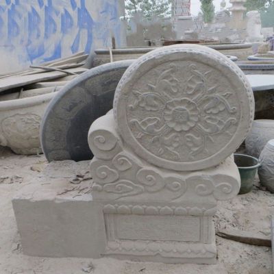 花浮雕石门墩，庭院景观石雕 