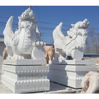 汉白玉獬豸雕塑，独角兽石雕 