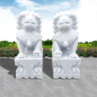 大理石彩球狮子  石雕酒店招财动物