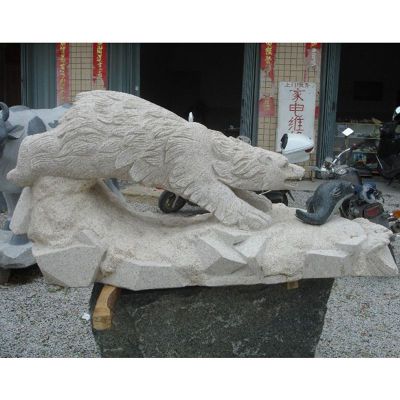 北极熊石雕，公园动物石雕 