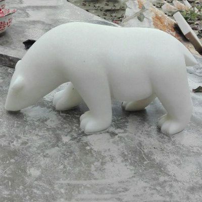 北极熊石雕，汉白玉动物石雕