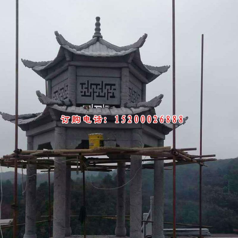 大理石六角双层凉亭石雕公园石雕凉亭