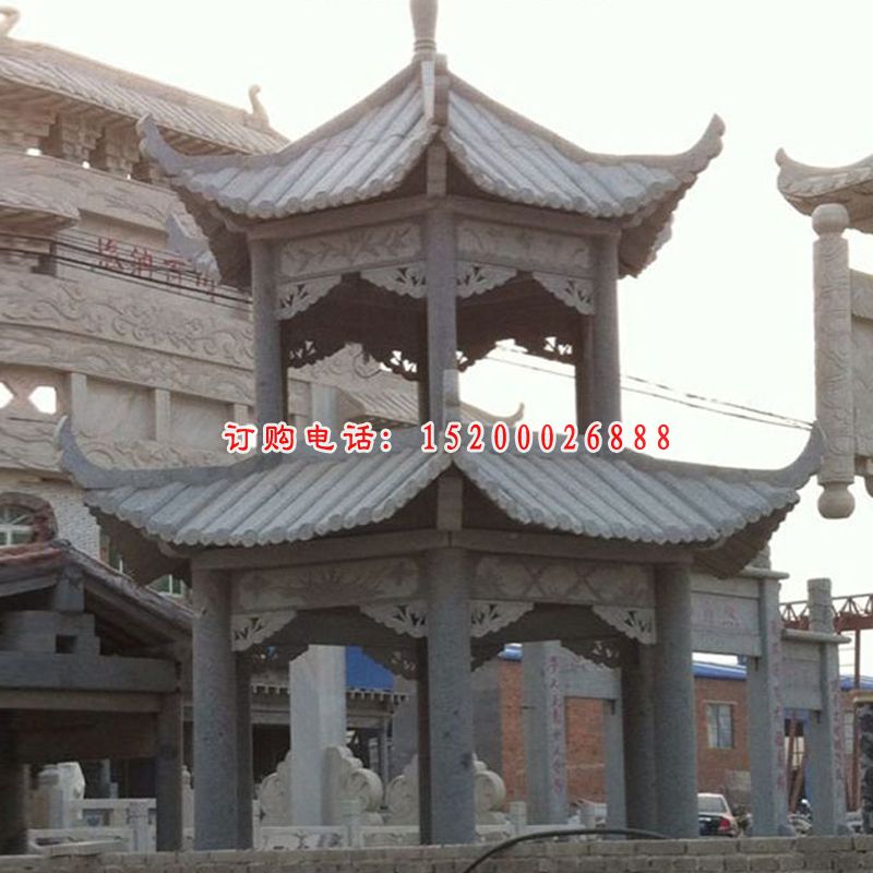 大理石双层四角凉亭    石雕广场景观