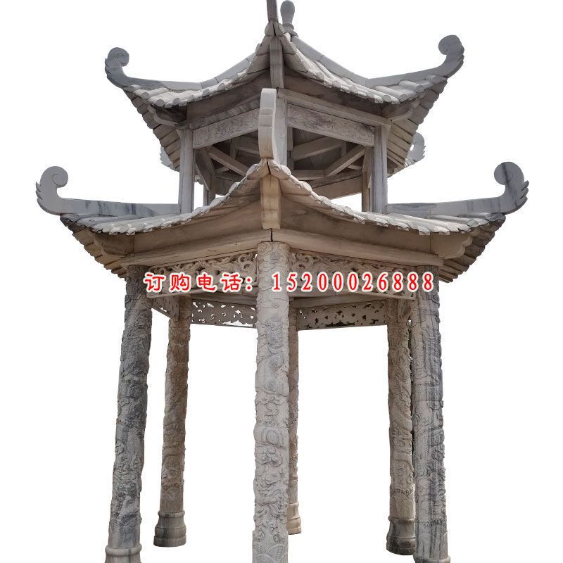 大理石亭子，双层石雕凉亭